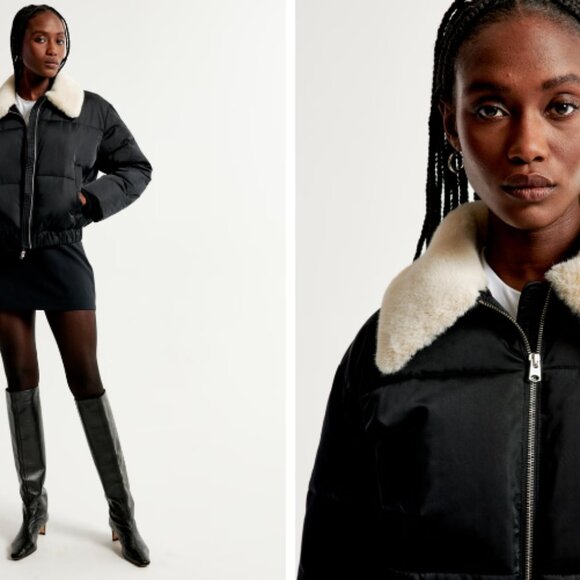 Abercrombie & Fitch Jackets & Blazers - Abercrombie & Fitch Faux Fur Collar Mini Ultra Puffer Black Women's Medium